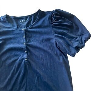 LOFT Puff Sleeve Short Sleeve Top - Womens Size Large - Navy Blue